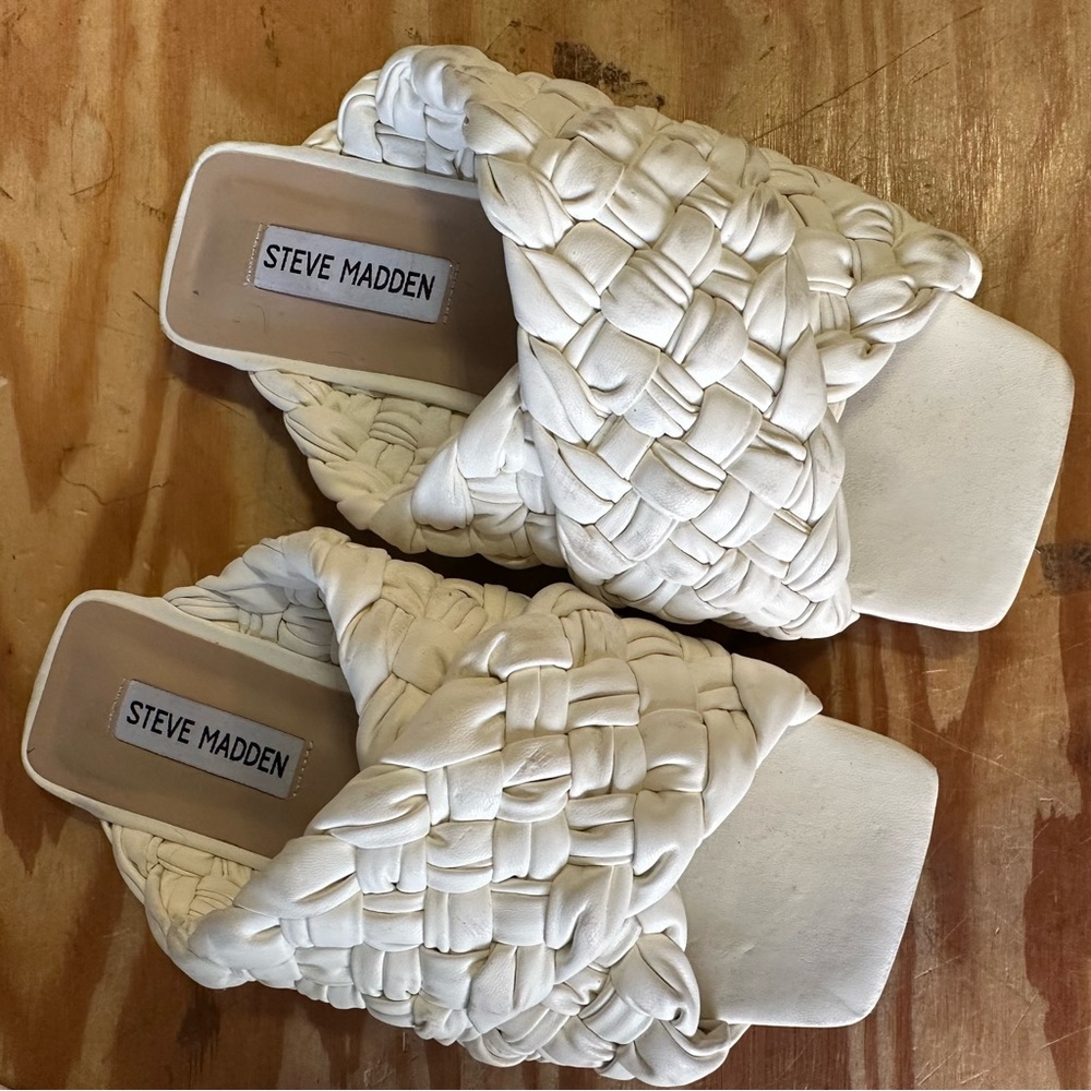 Steve Madden white Marina Braided Square-Toe open toe sandal Slides wome… - Picture 3 of 5